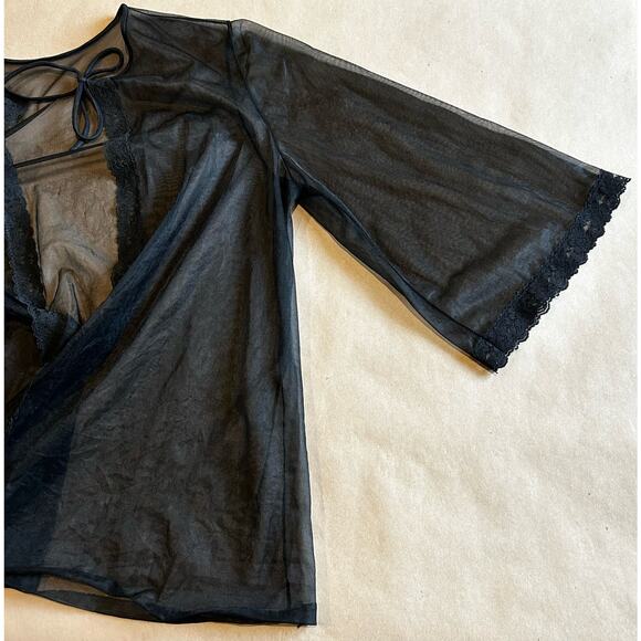 Vintage Black Sheer Lace Bell Sleeve Boudoir Jacket Pin Up Lingerie S/M - Picture 6 of 11